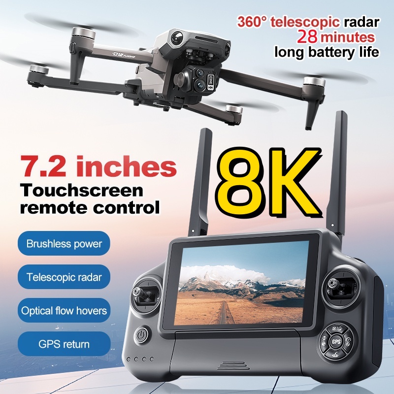 Drone Camera 4K - 8K 3-Achsen-Gimbal Bürstenloser 7,2-Zoll-Touchscreen FPV-Fernbedienung Quadcopter
